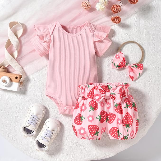 Aalizzwell Baby Girls Ribbed Bodysuit Bloomer Shorts Outfits Summer Clothes
