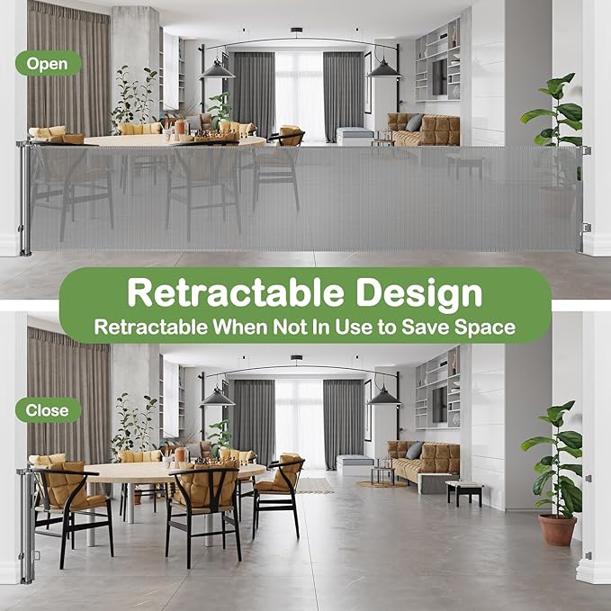 200 Inch Retractable Baby Gates Extra Wide Retractable Dog Gate for Super Wide Openings Indoor Extra Wide Baby Gate Outdoor Retractable Gates for Dogs Baby Fence Play Area Garage Gate Deck Gate, Gray