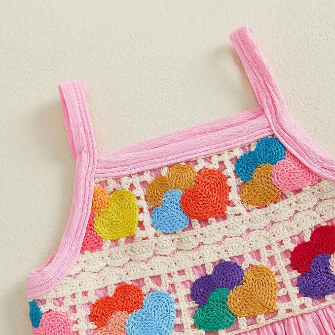 6M-5T Little Girl Clothes Boho Outfit Straps Hearts Shirts Cami Tank Tops Wide Leg Pants Baby Girl Summer Clothes