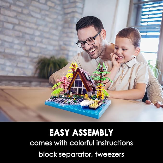 Alizdd Micro Building Blocks Sets，A-Frame Lakeside Cabin House Architecture and Flowers Garden Building Kit for Adults，Cute Toy Building Sets Model，Creative Mini Bricks Gift for Kids 14+，2688 PCS