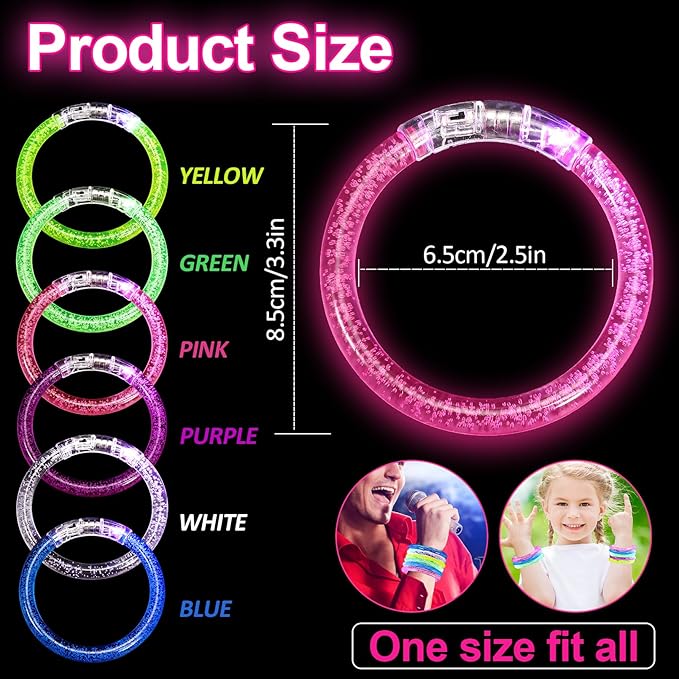 40 Pack Led Glow Sticks Bracelets,Glow in The Dark Bracelets,6 Colors LED Bracelets,Glow Bracelet for Kids and Adults,Light Up Bracelet Party Favors for Birthday,Carnival,Concert and Halloween