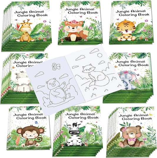 16 Pcs Jungle Animal Coloring Books Bulk Mini Coloring Books Bulk for Kids DIY Art Drawing Activity Book Set for Jungle Animals Theme Birthday Party Favor