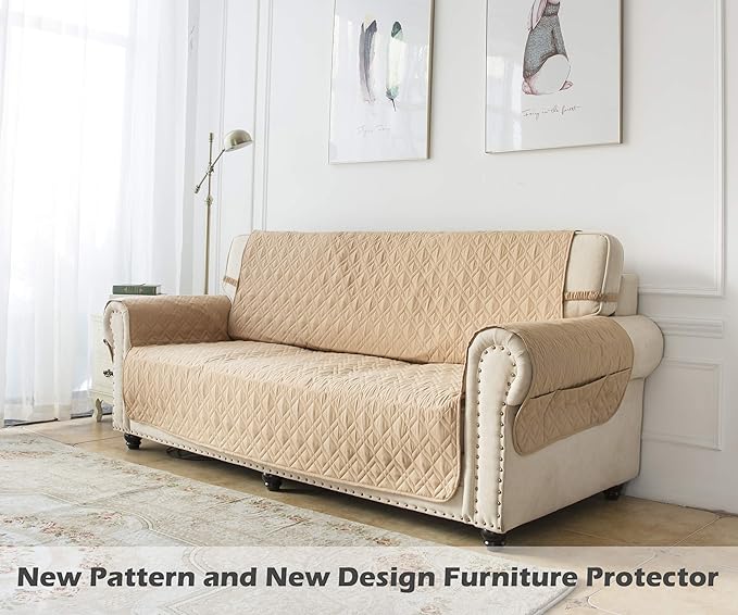 Ameritex Couch Sofa Slipcover 100% Waterproof Nonslip Quilted Furniture Protector Slipcover for Dogs, Children, Pets Sofa Slipcover Machine Washable (Sand, 68")