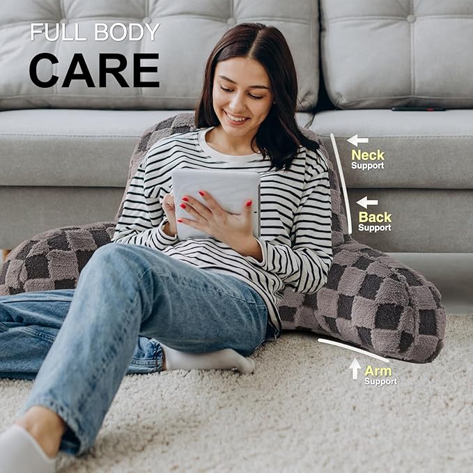 Aimuan Checkered Reading Pillow Bed Rest Wedge Backrest Checkerboard Pillow with Arms Back Support for Sitting Up in Bed Cushion Incline Rest Sleeping Snoring Pillow (Dark Grey,Standard)