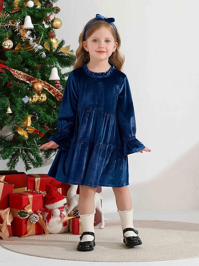 Toddler Baby Girls Velvet Dress Long Sleeve Christmas Dresses Princess Birthday Party Dresses Fall Winter Clothes