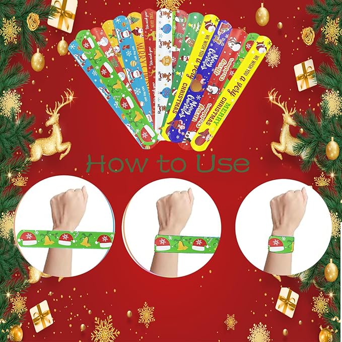 36 PCS Slap Bracelets Christmas Party Favors,Bulk Snap Bracelet Party Favors Supplies for kids&teens Gifts Teacher Classroom School Favors Prizes Christmas Gift