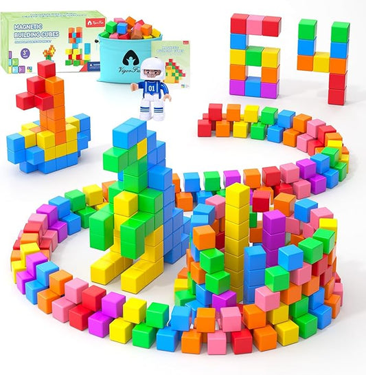 64PCS Magnetic Blocks Set, Magnet Building Blocks with Toy Figurine and Storage Bag for Kids Gifts, STEM Educational Preschool Sensory Toys for Toddlers Boys Girls Ages 3 4 5 6 7 8 +(Bright Color)