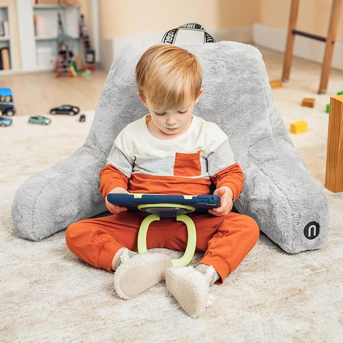 Nestl Fur Reading Pillow, Stylish Back Pillow for Bed Sitting Up, Faux Fur Bed Chair Pillow with Arms, Reading Pillows for Sitting in Bed Adult & Kids, Back Support Pillow for Bed Rest - Light Grey