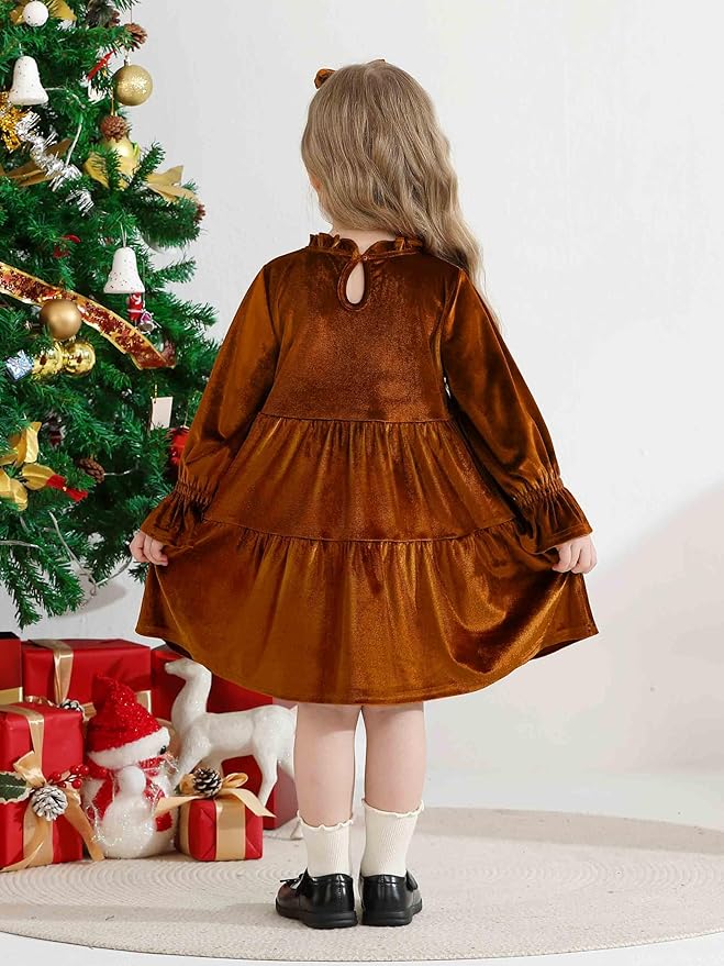 Toddler Baby Girls Velvet Dress Long Sleeve Christmas Dresses Princess Birthday Party Dresses Fall Winter Clothes