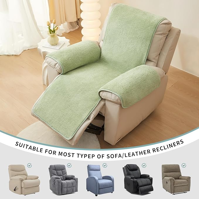 vctops Sherpa Fleece Recliner Chair Cover Super Soft Warm Plush Sofa Slipcover Furniture Protector Non Slip Washable Reclining Chair Cover for Kids, Pets (Green,22"x82")