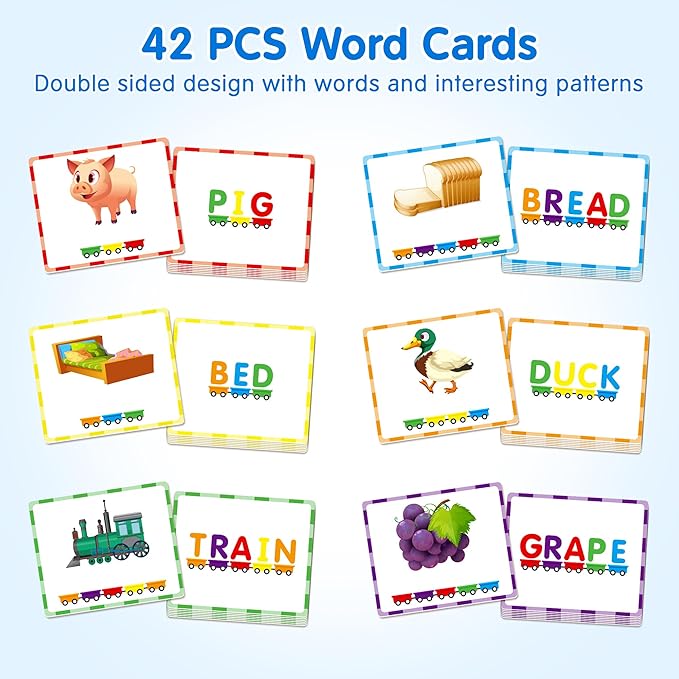 27 PCS Magnetic Wooden Alphabet Train Set, ABC Learning Toy with 42 Flash Cards, 1 Engine and Storage Bag, Educational Letter Toy Trains for Toddlers, Boys Girls, Ideal Gift for 3-7 Year Olds