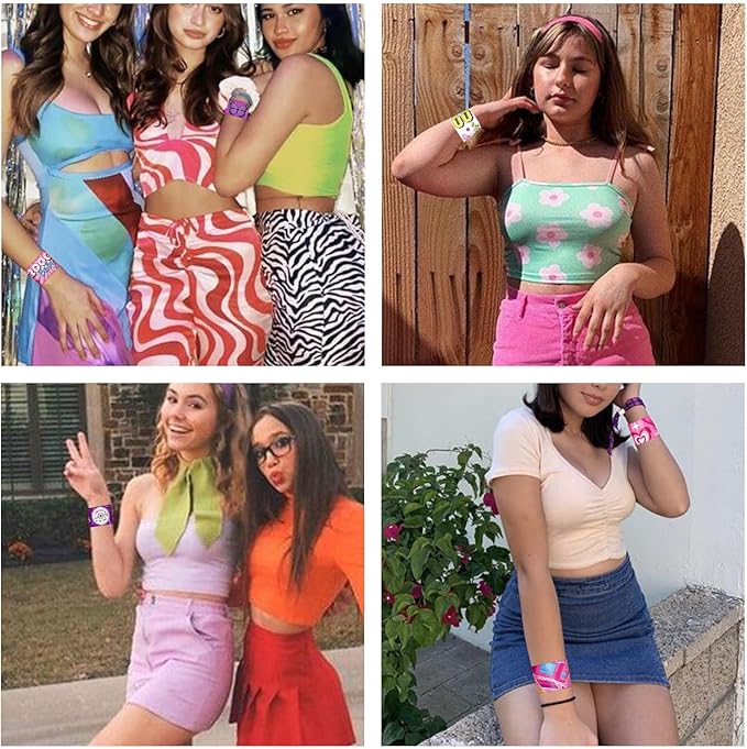 48PCS Y2k 2000s Pink Party Favors Slap Bracelets for Teen Girls, Y2k 2000s Wristbands Bracelets Goodie Bag Fillers Throwback Early 2000s Party Decor Y2k Retro Hip Hop Birthday Decorations Supplies