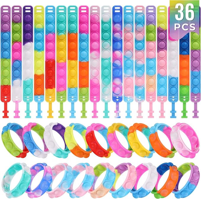 36 Pack Pop Fidget Toys Bulk Its Fidget Bracelet It Birthday Party Favors for Kids 4-8,8-12 Small Prize Box Toys for Kids Classroom Bubble Poppers Toddlers Toy for Students Girls Boys Cheap