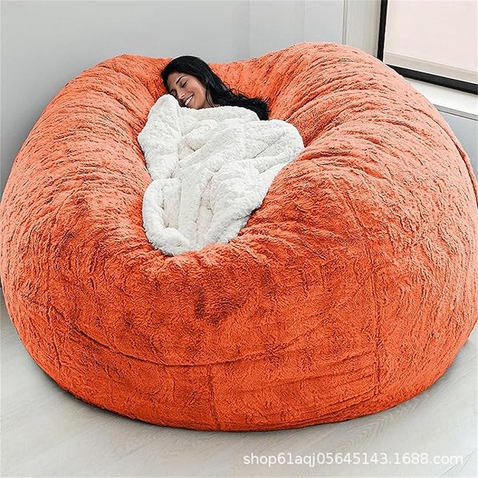 7ft Giant Bean Bag Chair Cover （No Filler） Soft PV Fur Bean Bag Sofa Portable Living Room Furniture Lazy Sofa Bed Cover for Adults Kids (Orange, 6ft)