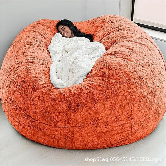 7ft Giant Bean Bag Chair Cover （No Filler） Soft PV Fur Bean Bag Sofa Portable Living Room Furniture Lazy Sofa Bed Cover for Adults Kids (Orange, 6ft)