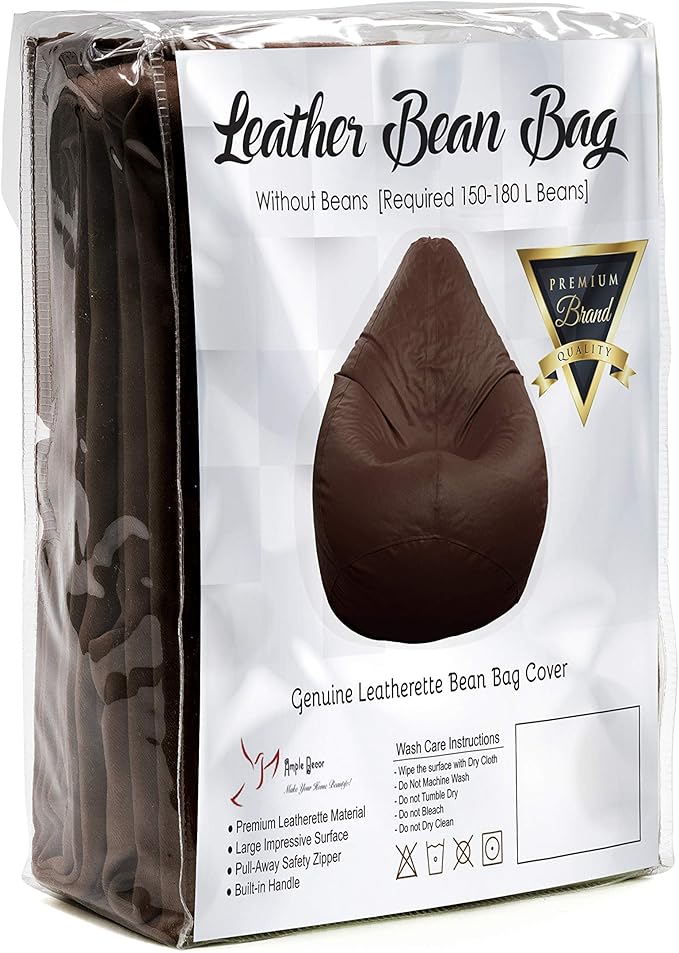Ample Decor Bean Bag Cover (No Filling), Plush Toys Storage Soft Leatherette, Durable Construction Sturdy Zipper, Ideal for Children and Teenagers - Brown