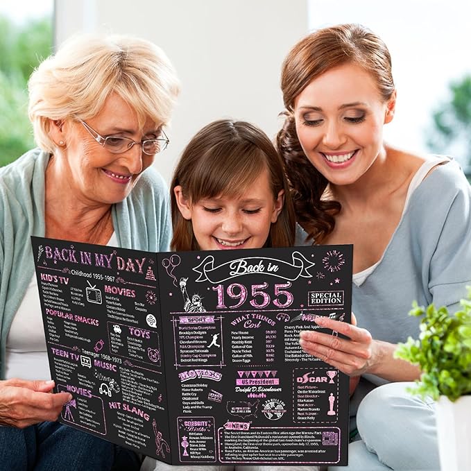 70th Birthday Card for Women, Jumbo 3D Pop Up 70th Birthday Gifts for Mom Grandma, Back In 1955 Happy 70 Year Old Sister Birthday Decorations Cards Card for Her, Rose Gold