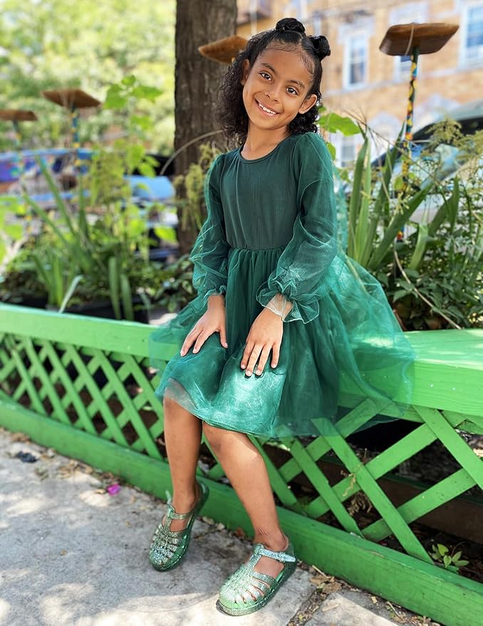 Arshiner Toddler Christmas Dress Girls Sequin Tulle Puff Long Sleeves Tutu Dress Princess Birthday Party Clothes 1-6T