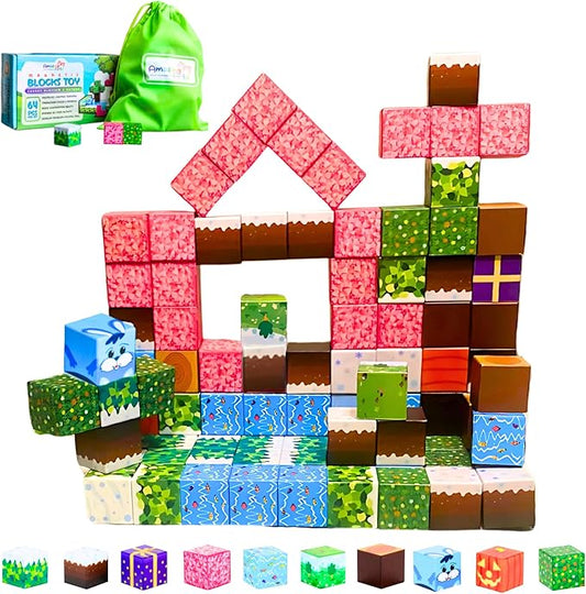 64 PCS Magnetic Blocks for Kids - STEM Montessori Sensory Toys for Toddlers Kids Boys Girls Ages 3 4 5 6 7 8 (Multicolor) - Magnetic Building Blocks Toys