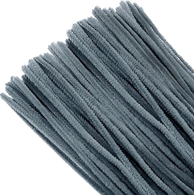 TOAOB 100pcs Pipe Cleaners Grey Chenille Stems 6mm x 12 Inch Fuzzy Sticks Craft Supplies for Art DIY Crafts Decorations