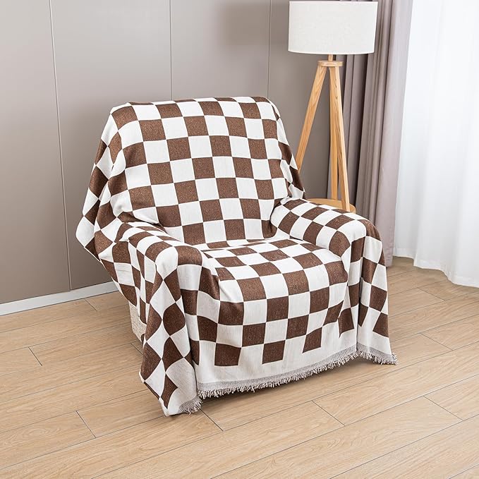Recliner Chair Covers Lazy Boy Recliner Covers Armchair Cover Blanket Sofa Thick Soft Fabric Living Room Bedroom Throw Washable Sofa Slipcovers for Pets Kids (Brown Plaid)