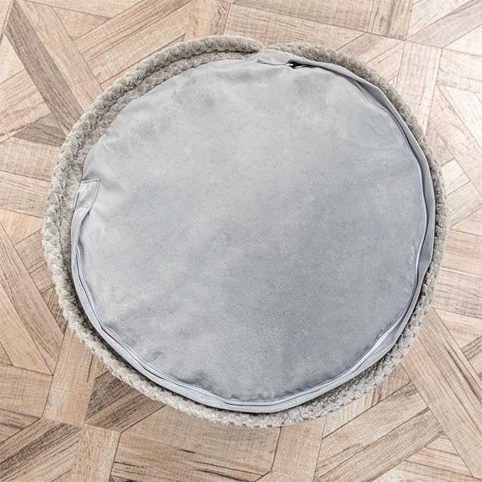 Asuprui Pouf Ottoman Stuffed Pouf Ottoman Foot Rest Soft Foot Stool 20x20x12 Inches Fuzzy Chair Floor Pouf Chair Foot Rest with Storage for Living Room Bedroom Gray Pouf with Filler