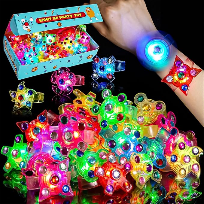 24 Pack LED Light Up Fidget Spinner Bracelets Party Favors for Kids 4-8 8-12, Glow in The Dark Party Supplies, Birthday Gifts, Treasure Box Toys for Classroom, Goodie Bags Stuffers