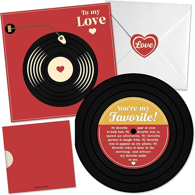Anniversary Card, Valentines Day Gifts For Him, Love Card for Men Husband Boyfriend or Girlfriend, Retro Happy Anniversary, Romantic Card for Couple, Vinyl Record CD Birthday Card, First Date Gifts