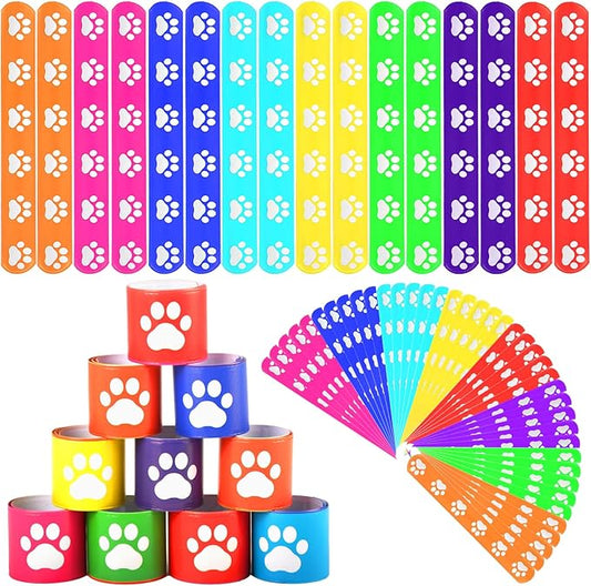 40 Pcs Dog Paw Print Slap Bracelets,Dog Party Favors Bracelets for Kids Pet Party Decorations Paw Print Snap Wristbands for Pet Theme Party Birthday