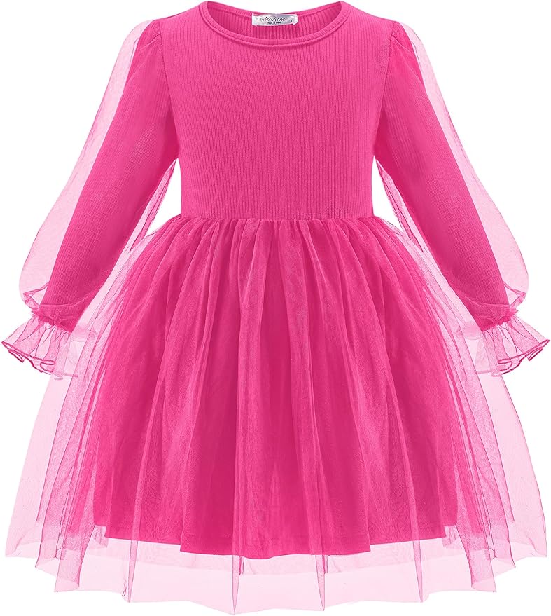 Arshiner Toddler Christmas Dress Girls Sequin Tulle Puff Long Sleeves Tutu Dress Princess Birthday Party Clothes 1-6T