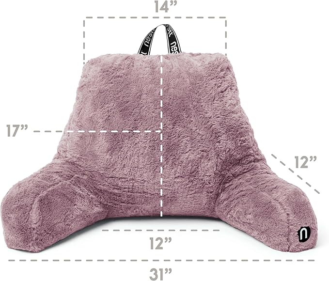 Nestl Fur Reading Pillow, Stylish Back Pillow for Bed Sitting Up, Faux Fur Bed Chair Pillow with Arms, Reading Pillows for Sitting in Bed Adult & Kids, Back Support Pillow for Bed Rest - Dusty Purple
