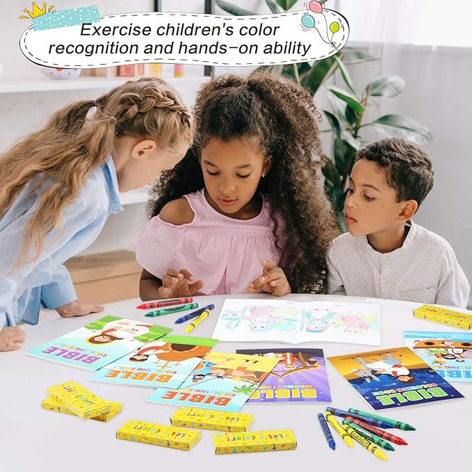 48 Set Bulk Bible Coloring Books with Crayons for Kids Chrismas Verse Religious Drawing Books Bulk Christian Story Activity Supplies, DIY Sunday School Crafts, Bible Party Favors Gifts