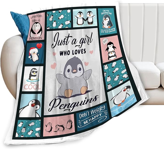 Penguin Blanket Gifts for Boys Girls Women Kids Adults Penguin Lover Blue Ice Antarctic Cute Animals Throw Blanket Soft Cozy Fleece Plush Warm Flannel Bedding Blanket for Couch Sofa Chair 40"X50"