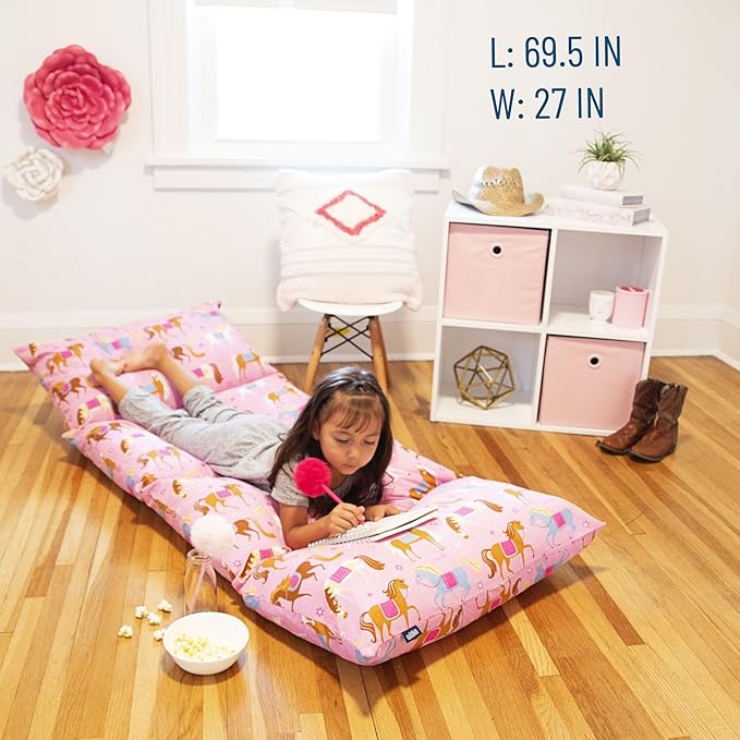 Wildkin Kids Floor Lounger: Ideal for Boys and Girls, Travel-Friendly, Perfect for Sleepovers - Pillow Lounger for Kids, Requires Standard Size Pillows Not Included (Horses)