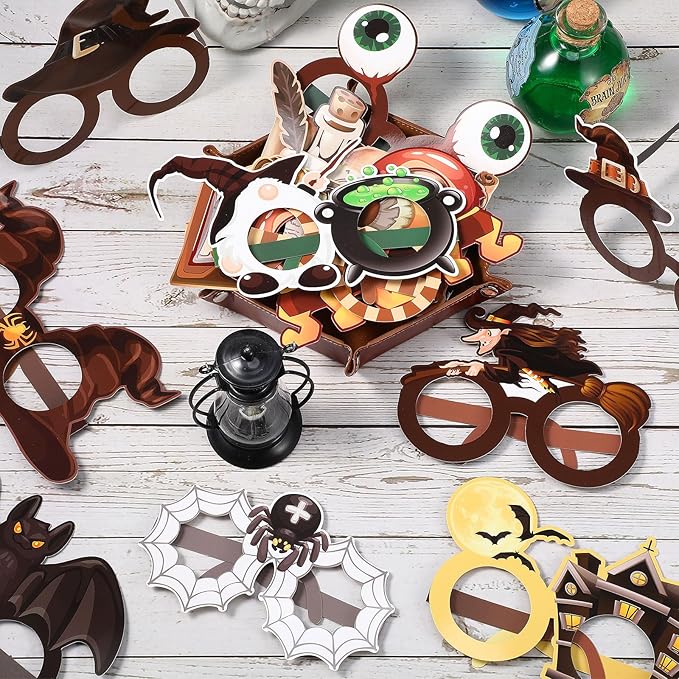 32 Pcs Halloween Wizard Party Decorations Paper Eyeglasses Wizard School Party Decoration Wizard Party Photo Prop Wizard Glasses Frame Costume Supplies for Halloween Birthday Party Favors