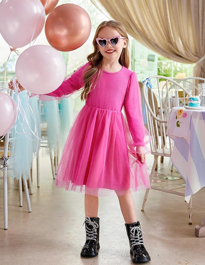 Arshiner Toddler Christmas Dress Girls Sequin Tulle Puff Long Sleeves Tutu Dress Princess Birthday Party Clothes 1-6T