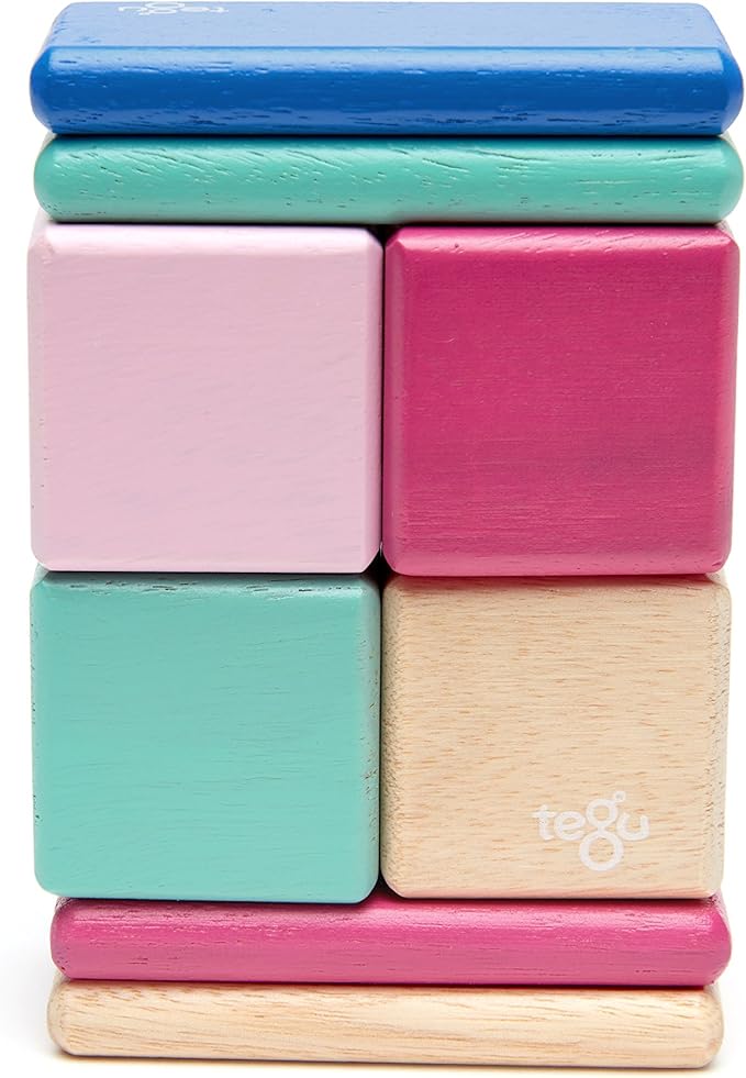 8 Piece Tegu Pocket Pouch Magnetic Wooden Block Set, Blossom