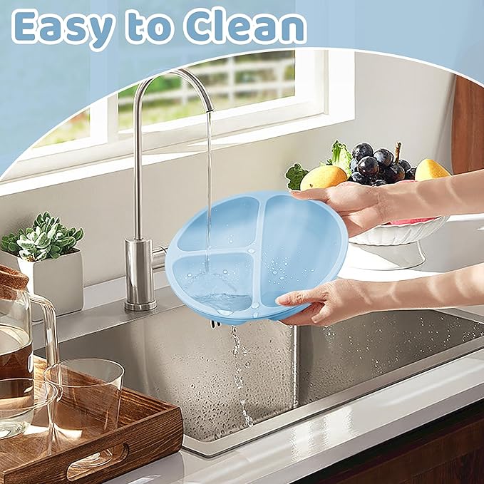 Silicone Baby Feeding Set, Baby Led Weaning Supplies, Eating Essentials Utensils with Suction Plate and Bowl, Pocket Bib, Sippy Cup with Lid, Forks Spoons Snack Container, for 6+ Months, Blue