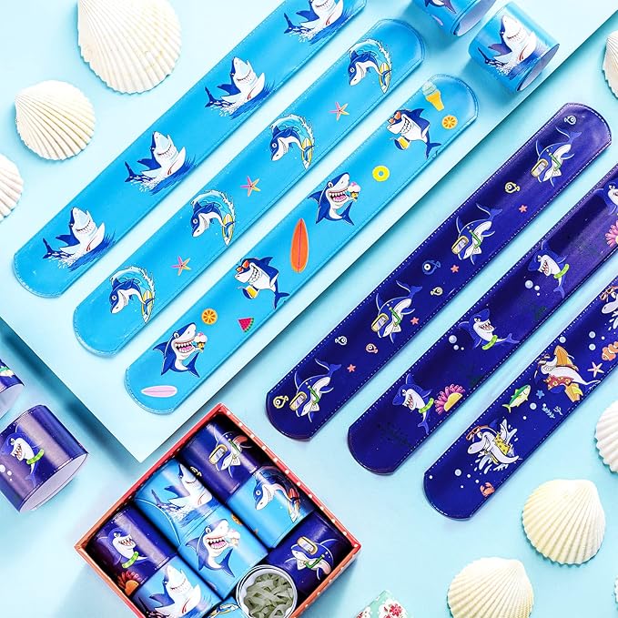 36 Pcs Shark Party Favors Shark Slap Bracelets Toys Kids Bracelets Snap Bands Birthday Decorations Ocean Sea Shark Animal Theme Birthday Party Supplies Class Prize