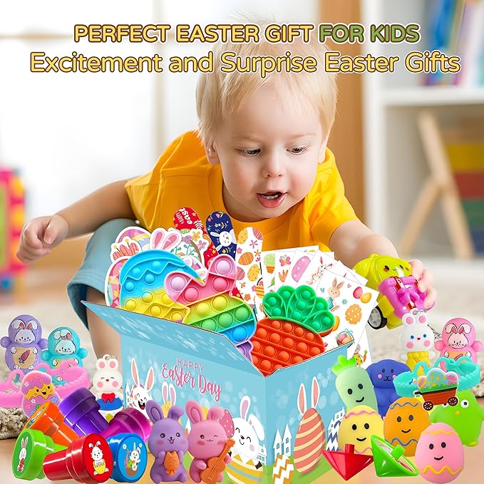 163PCS Easter Toys For Party Favors, Easter Basket Stuffers, Easter Gifts for Kids, Easter Pinata Basket Fillers Classroom Prize Treasure Box