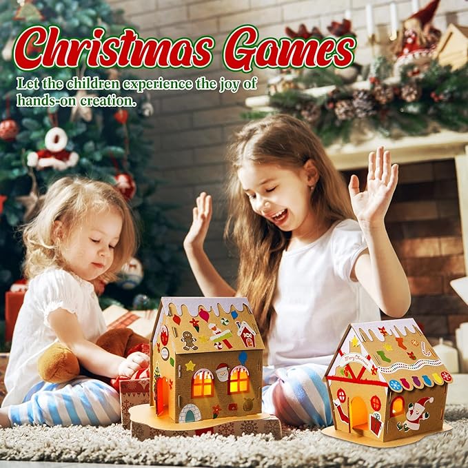 3 Sets Christmas Gingerbread House Kit Kids Christmas Craft Kit Cardboard Gingerbread House Decor Christmas Craft House Make a Gingerbread House Holiday Crafts for Christmas Party DIY Craft Supplies