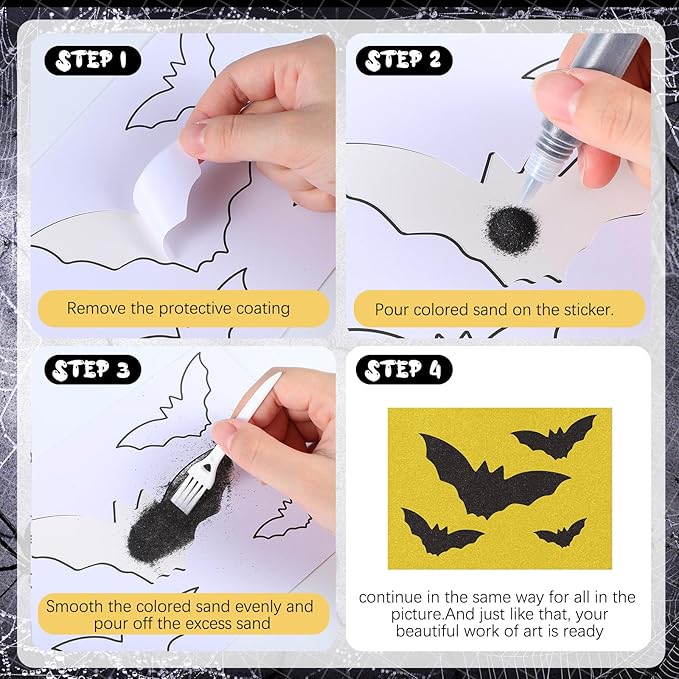 30 Sets Halloween Sand Art Kits for Kids DIY Halloween Craft Pumpkin Witch Sand Painting Colored Sand Art Painting Cards Set for Children DIY Arts Halloween Theme Party Painting Activity