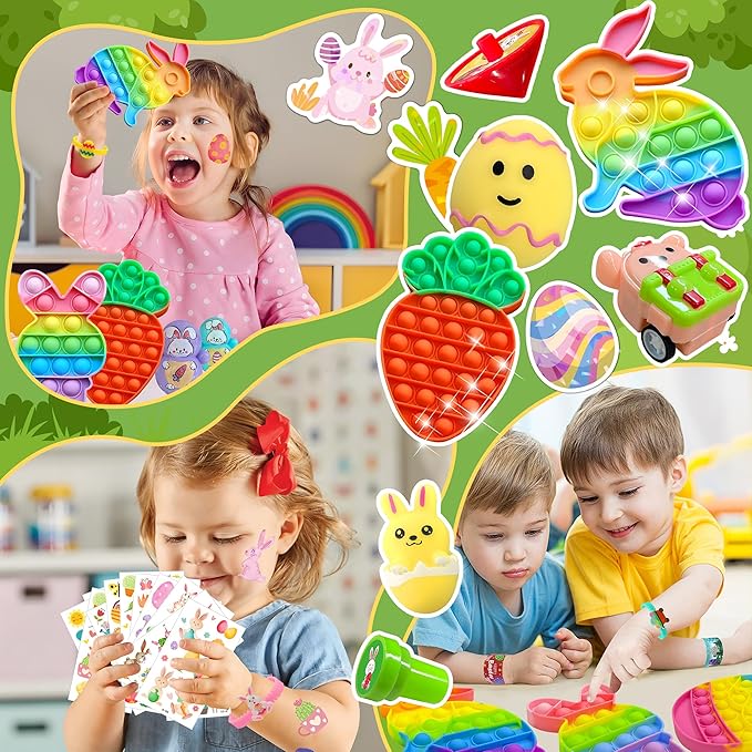163PCS Easter Toys For Party Favors, Easter Basket Stuffers, Easter Gifts for Kids, Easter Pinata Basket Fillers Classroom Prize Treasure Box