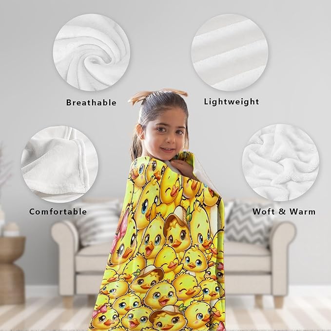Little Yellow Ducks Adult duck Blanket Kids Funny Blanket Suitable for Bedroom Living Room bed sofa Crib Couch Chair outdoor All Season Items That Yellow Duck Lovers Will Love 90”×120 ”for Family