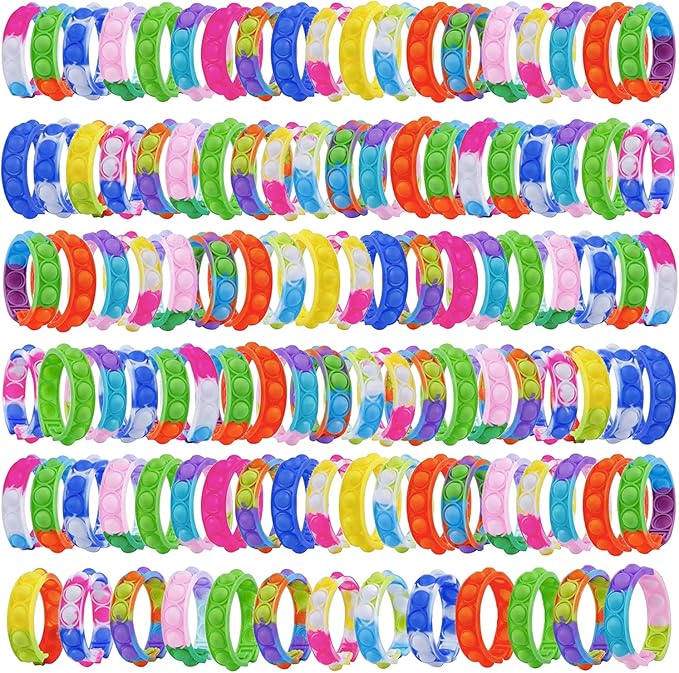 200Pcs Pop Bracelet Fidget Toy, Wearable Fidget Bracelets Push Poping Bubble Sensory Toys Stress Relief Finger Press Silicone Wristband for Kids and Adults ADHD ADD Autism Anxiety