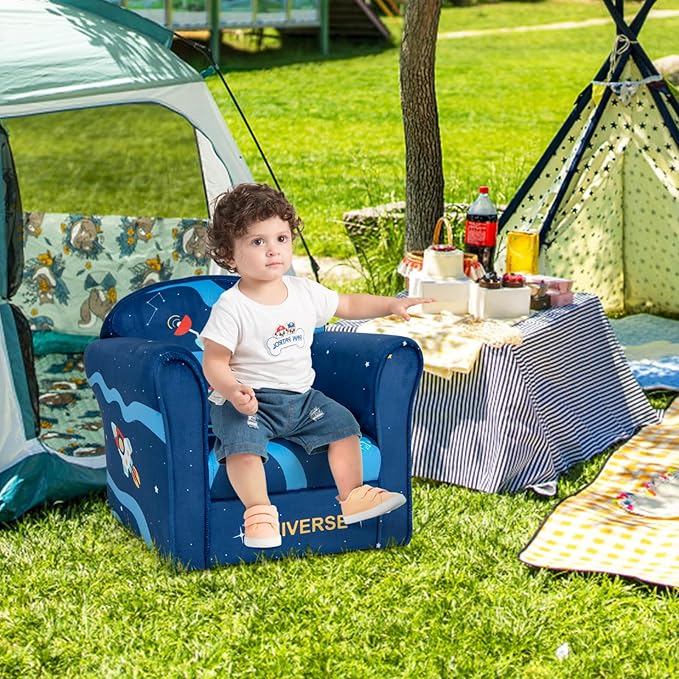 Costzon Kids Couch, Children's Sofa Armrest Chair with Pattern, Toddler Furniture w/Sturdy Wood Construction, Preschool, Lightweight Kids Couch Sofa Chair for Aged 1-5 Boys & Girls Gifts, Astronaut