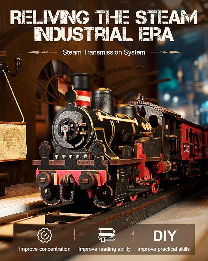 3D Puzzles for Adults -Steam Train, Wooden Model Kits Building Set for Adults, DIY Crafts Kits Hobby Creative Gift Ideas for Girls Boys (Steam Journey-405PCS)