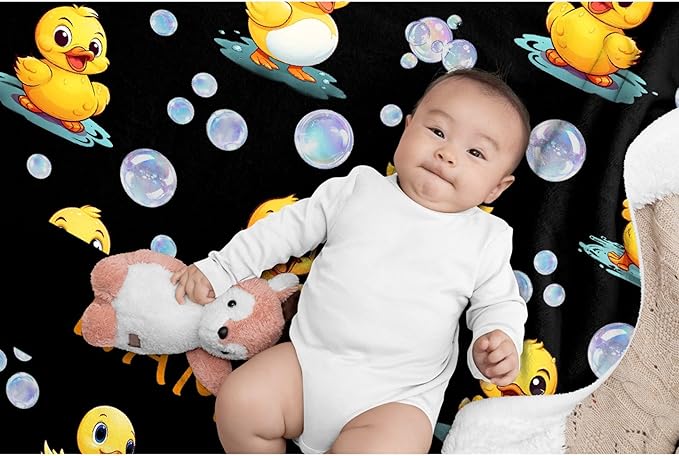 Custom Name Ducks And Bubbles Blanket Adult duck Blanket Kids Funny Blanket Suitable for Bedroom bed sofa Crib Couch Chair outdoor All Season Items That Yellow Duck Lovers Will Love 50"x40"for Kid