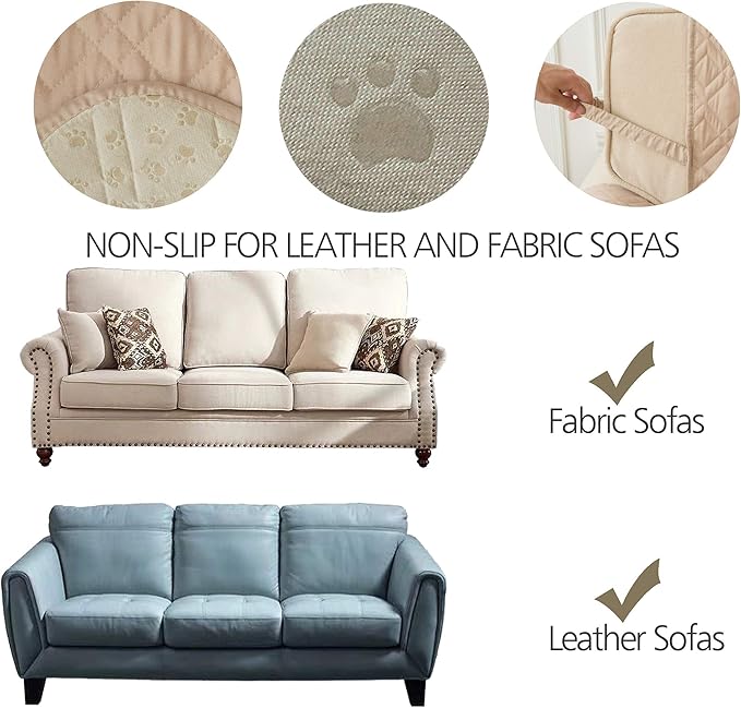 Ameritex Couch Sofa Slipcover 100% Waterproof Nonslip Quilted Furniture Protector Slipcover for Dogs, Children, Pets Sofa Slipcover Machine Washable (Beige, 78")