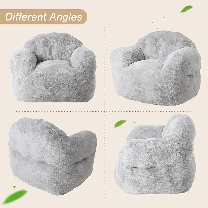 Giant Bean Bag Chair, 51" Large Bean Bag Chairs for Adults Kids High-Density Foam Filled Bean Bag Couch with Armrests, Big Beanbag Sofa Chair for Reading, Light Grey